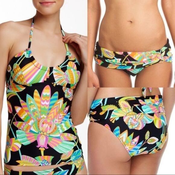 TRINA TURK 20th Anniversary Colorful Halter Tankini and Hipster Bikini Size 4 - Picture 1 of 7